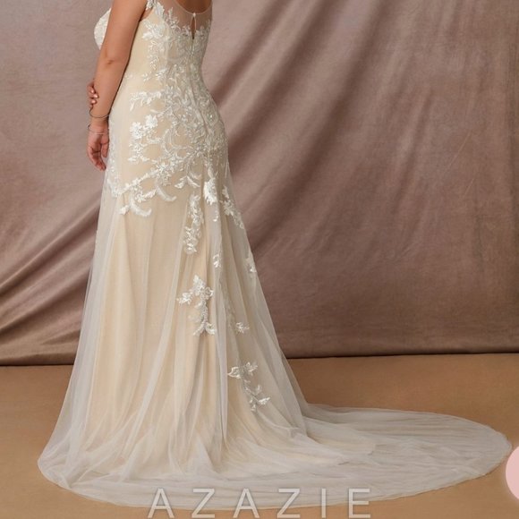 Azazie Eudora Wedding Dress Diamond White/Champagne Size WD18 - Picture 2 of 14